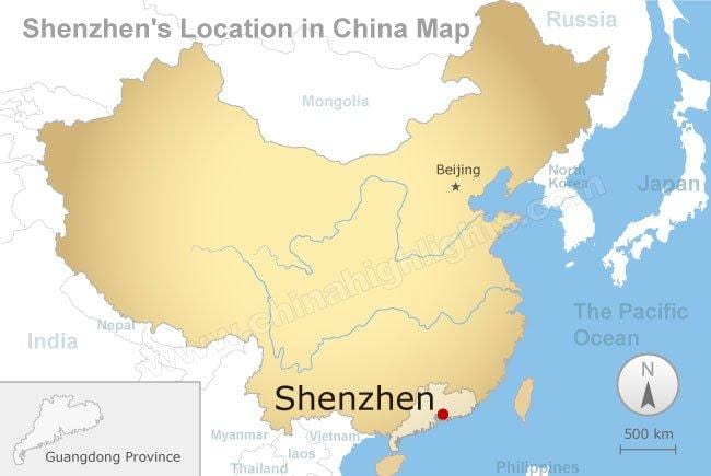 Shenzhen ubicació en el mapa de la Xina