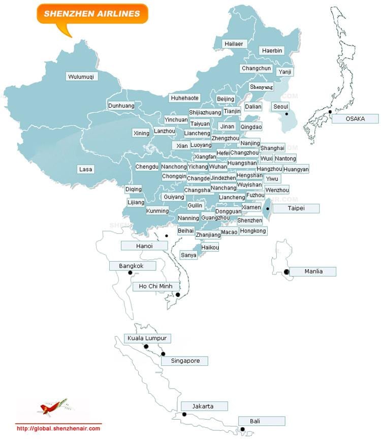 mapa de Shenzhen airlines ruta